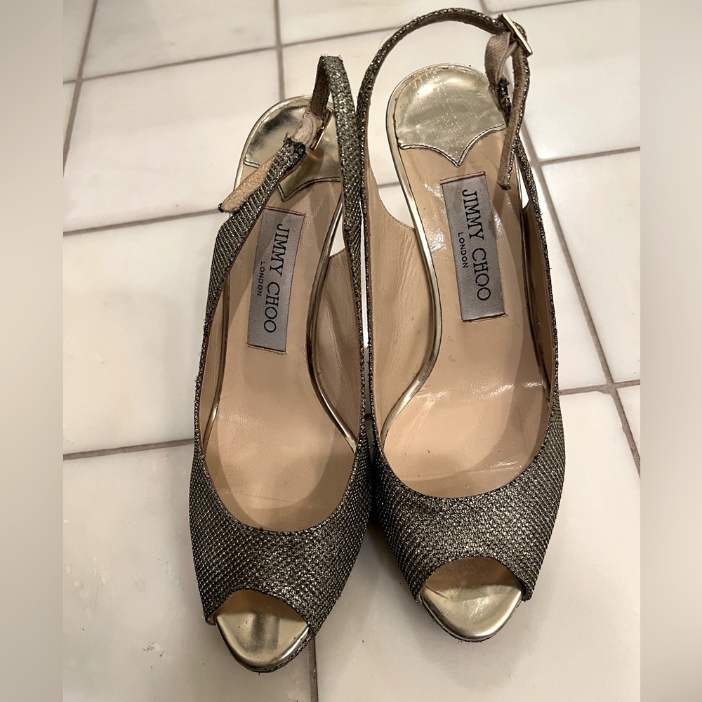 Jimmy choo Nova Peep-Toe Lamé Slingback